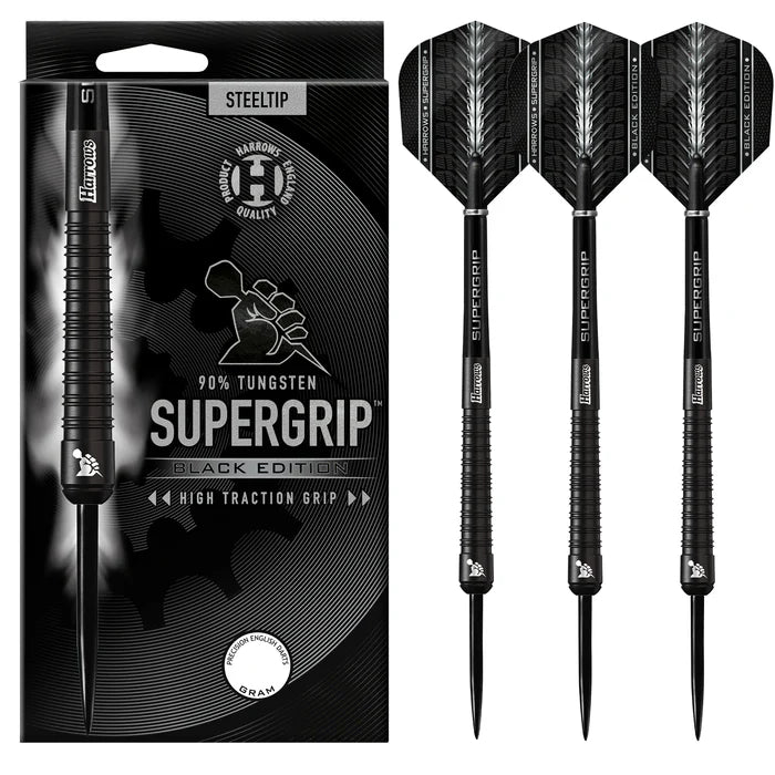 Harrows Supergrip 90% Black Edition Steel Tip Darts - 25g
