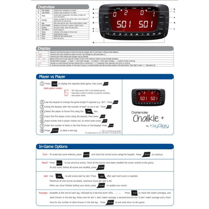 KeyGlory Dartsmate Chalkie Plus Scoretavle 501 Dart