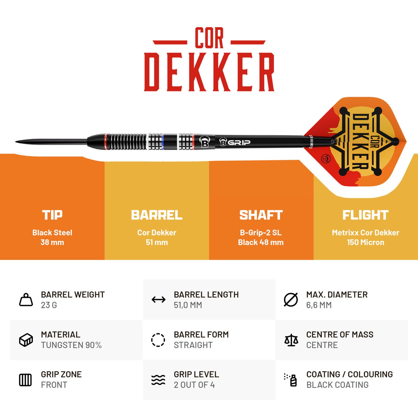 BULL'S Cor Dekker – Dartpiler i 90% Tungsten | 23 gram