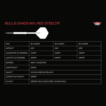 Bull's Chaos Red 90% Tungsten Dartpiler 
