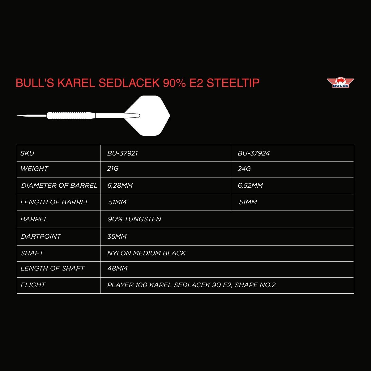 Bull's Karel Sedlacek E2 90% 21g Tungsten Dartpiler