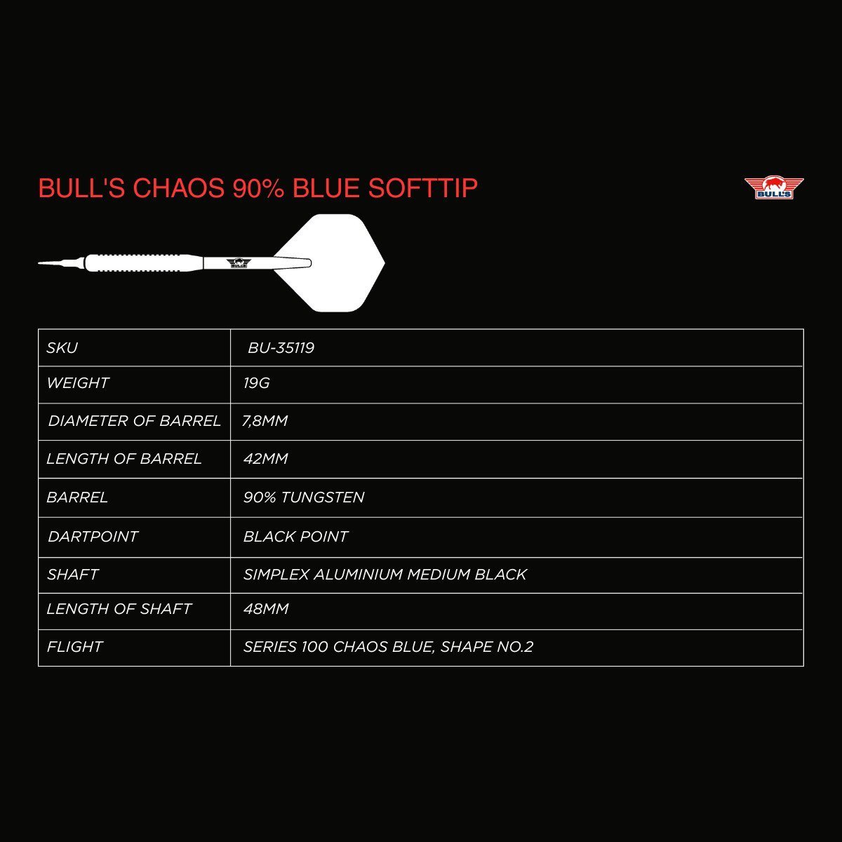 Bull's Softtip Chaos Blue 90% Dartpiler 19g