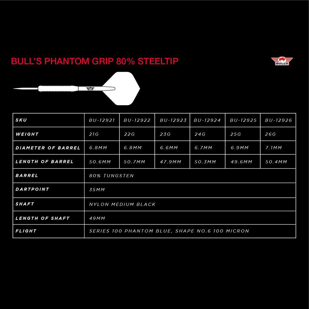 Bull's Phantom Grip Dartpiler 80% Tungsten