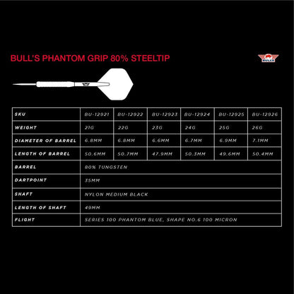 Bull's Phantom Grip Dartpiler 80% Tungsten