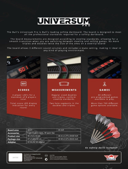 Bull's Universum Pro Softtip Dartskive - Elektronisk Dartboard