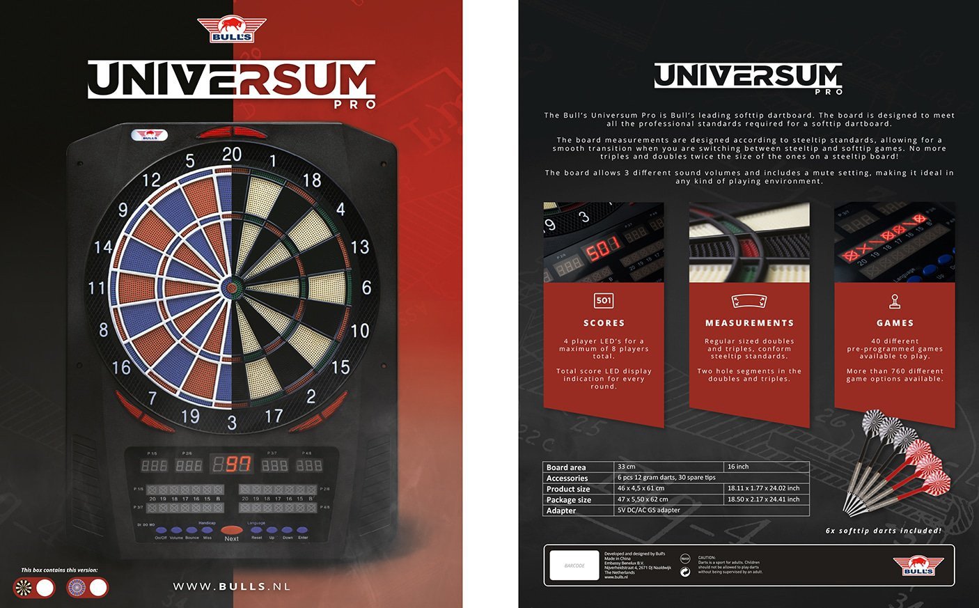 Bull's Universum Pro Softtip Dartskive - Elektronisk Dartboard