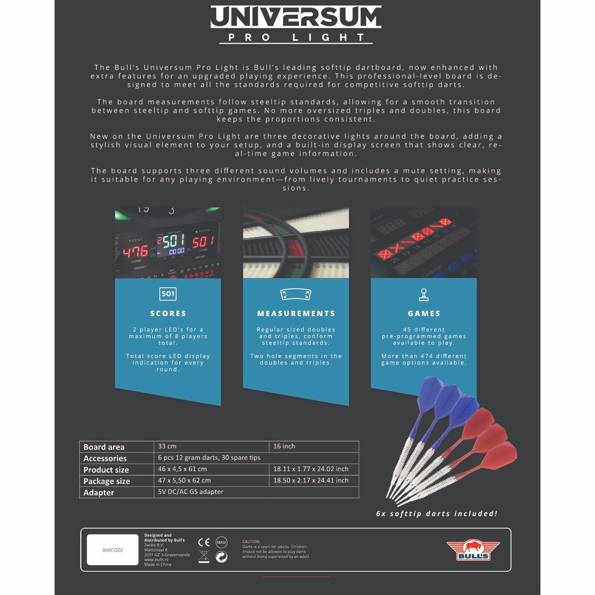 Bull's Universum Pro L Elektronisk Dartskive Soft Tip 